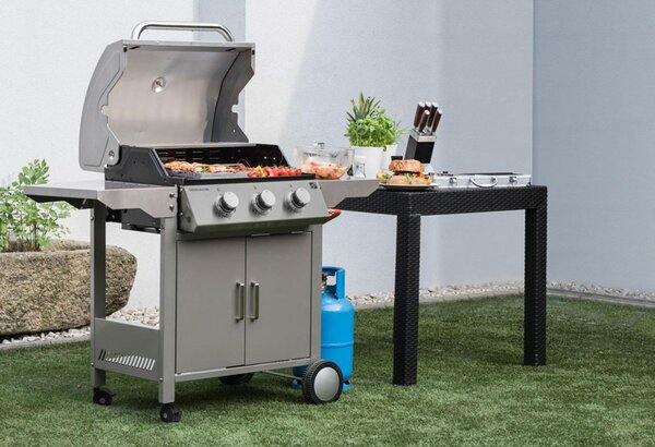 Grill gazowy OKLAHOMA BBQ, 4 palniki, z reduktorem, srebrny Penta CZ
