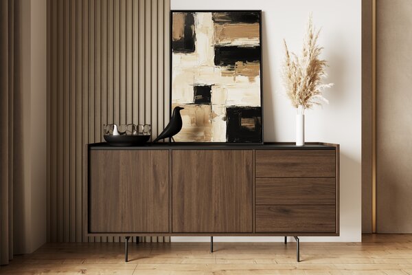 Komoda Zenar 170 cm z szufladami - orzech elegant / czarny