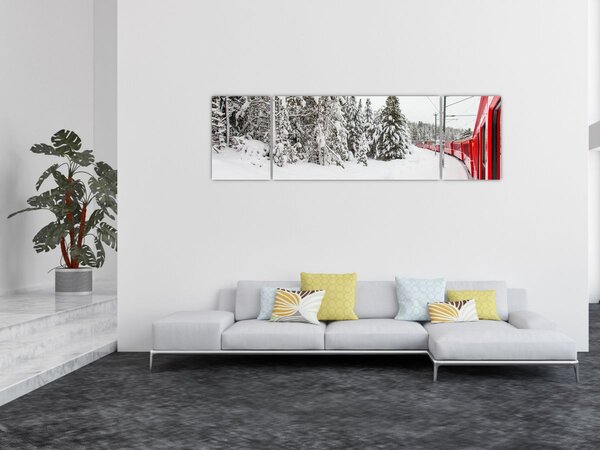 Obraz - Pociąg w zaśnieżonym krajobrazie (170x50 cm)