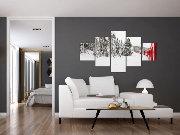 Obraz - Pociąg w zaśnieżonym krajobrazie (125x70 cm)