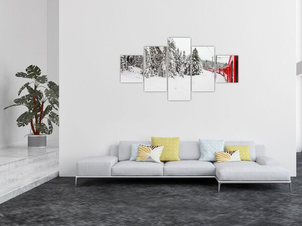 Obraz - Pociąg w zaśnieżonym krajobrazie (125x70 cm)