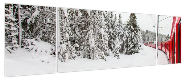 Obraz - Pociąg w zaśnieżonym krajobrazie (170x50 cm)