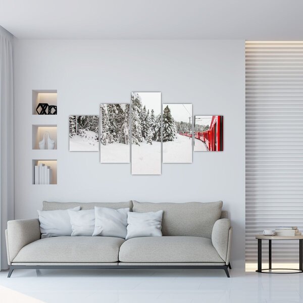 Obraz - Pociąg w zaśnieżonym krajobrazie (125x70 cm)