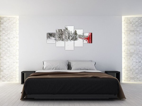 Obraz - Pociąg w zaśnieżonym krajobrazie (125x70 cm)