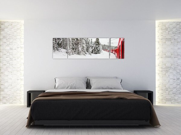 Obraz - Pociąg w zaśnieżonym krajobrazie (170x50 cm)