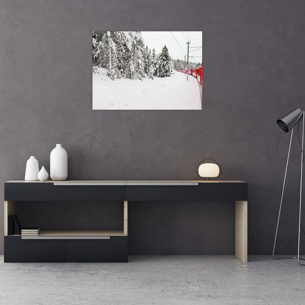 Obraz - Pociąg w zaśnieżonym krajobrazie (70x50 cm)