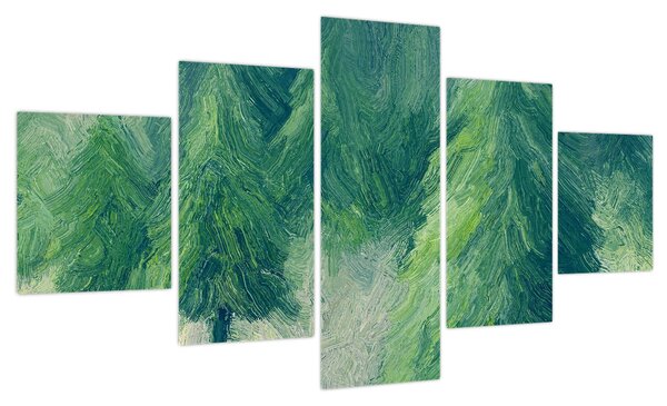 Obraz - Malowane drzewa iglaste (125x70 cm)
