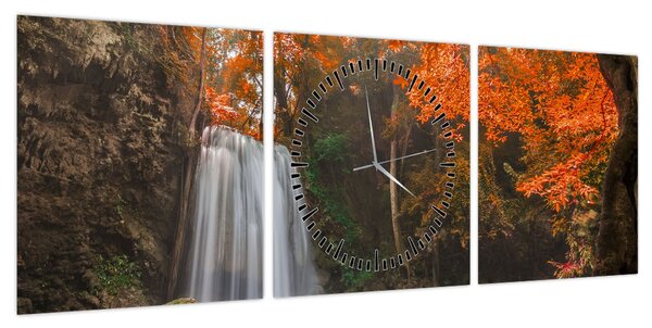 Obraz - Wodospad w Tajlandii (z zegarem) (90x30 cm)