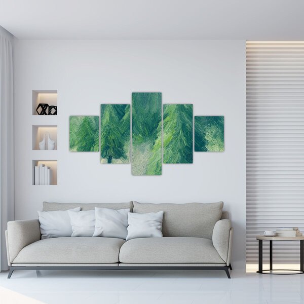 Obraz - Malowane drzewa iglaste (125x70 cm)