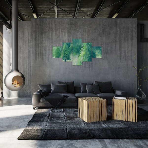 Obraz - Malowane drzewa iglaste (125x70 cm)