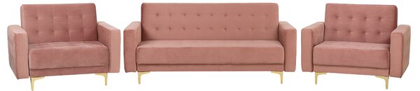 Zestaw wypoczynkowy rozkładany 5-osobowy sofa fotele welurowy różowy Aberdeen Beliani