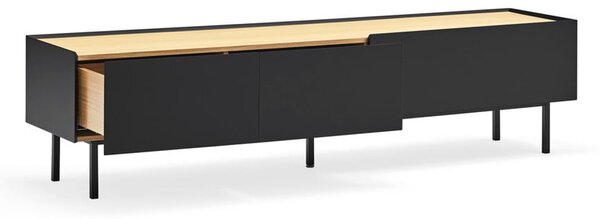 Czarno-naturalna szafka pod TV w dekorze dębu 180x45 cm Arista – Teulat