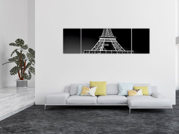 Obraz - Wieża Eiffla, czarno-biały (170x50 cm)