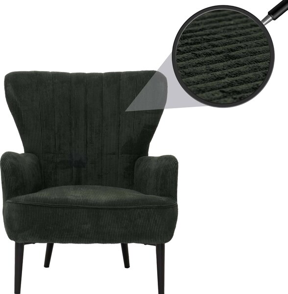 Fotel wypoczynkowy HWC-K37, fotel koktajlowy/fotel uszny, obity tkaniną welurową (290g/m²), kolor: ciemnozielony, styl retro/vintage