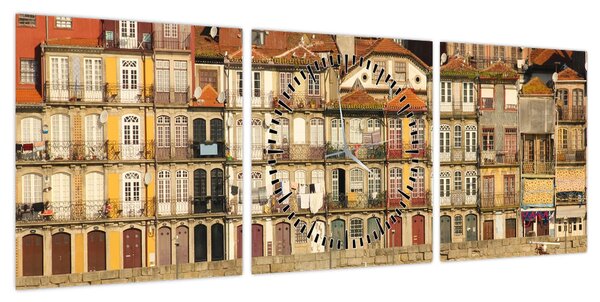 Obraz - Dzielnica Waterfront, Portugalia (z zegarem) (90x30 cm)