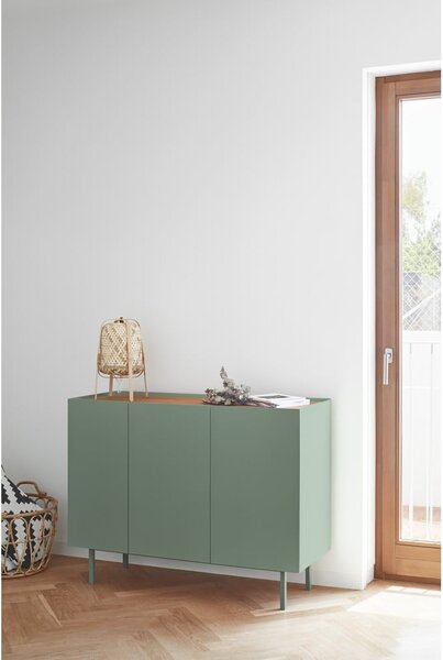 Zielona niska komoda w dekorze dębu 110x85 cm Arista – Teulat
