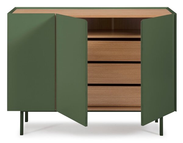 Zielona niska komoda w dekorze dębu 110x85 cm Arista – Teulat