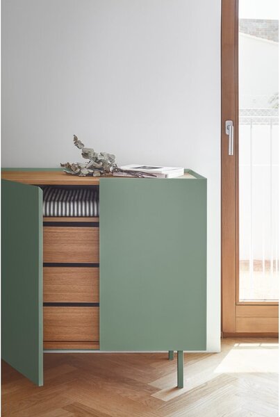 Zielona niska komoda w dekorze dębu 110x85 cm Arista – Teulat