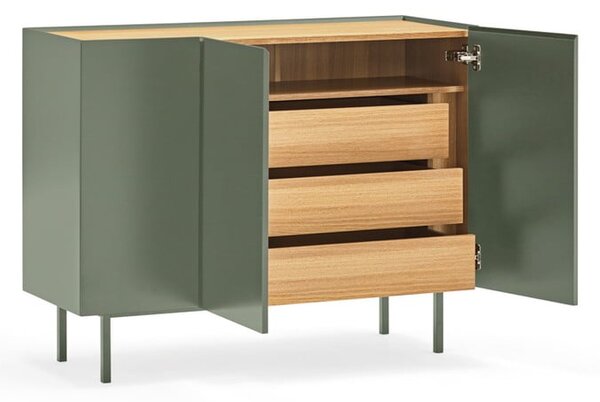 Zielona niska komoda w dekorze dębu 110x85 cm Arista – Teulat
