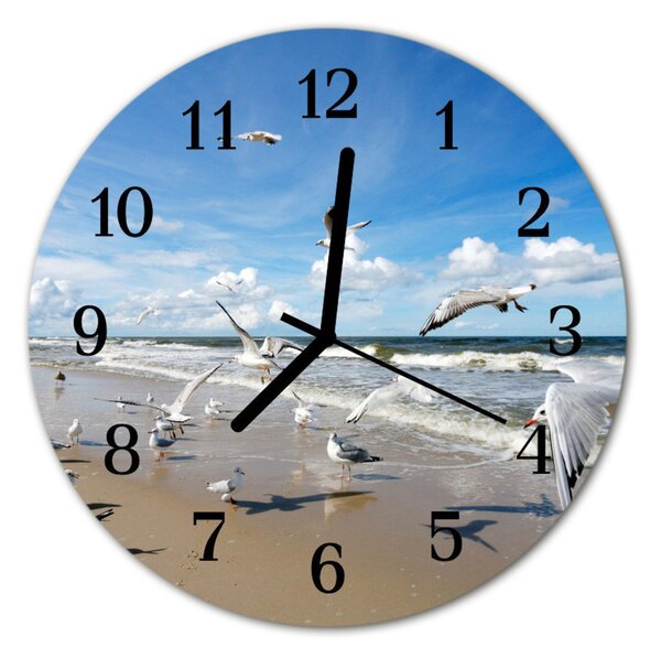 Zegar ścienny okrągły Mewy plażowe