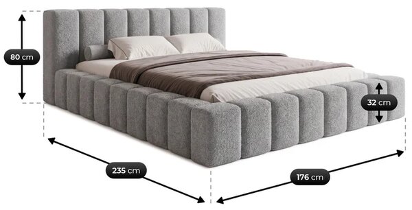 Łóżko Tapicerowane 140x200 cm CADORA z Pojemnikiem Szare Boucle Glamour