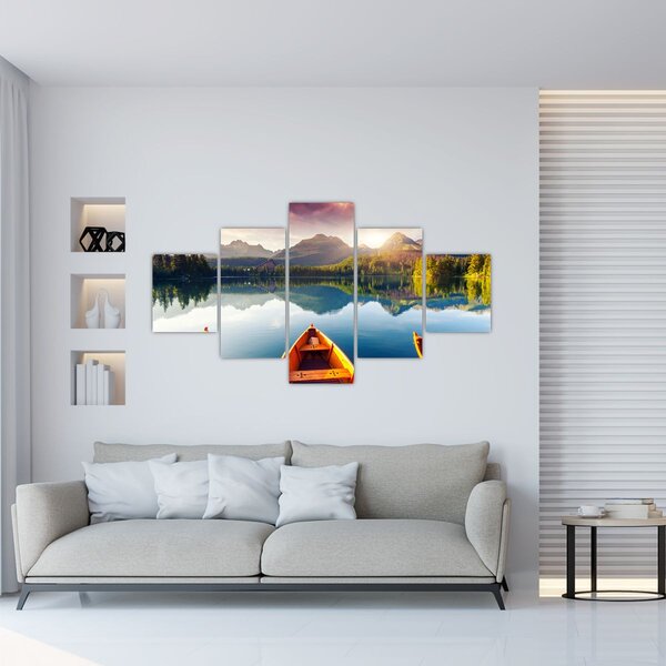 Obraz - Jezioro z łodziami (125x70 cm)
