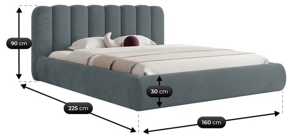 Łóżko Tapicerowane Slim 140x200 cm ARAVIO z Pojemnikiem Szare Szenil Japandi
