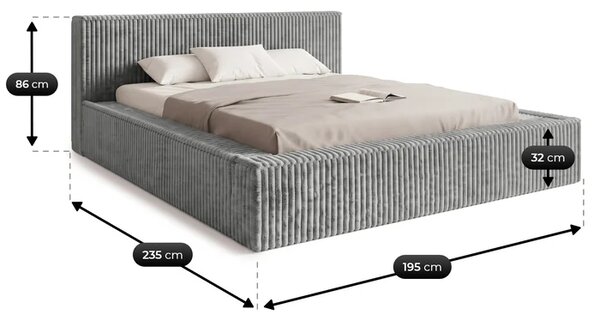 Łóżko Tapicerowane 160x200 cm SOLME z Pojemnikiem Szare Sztruksowe Japandi