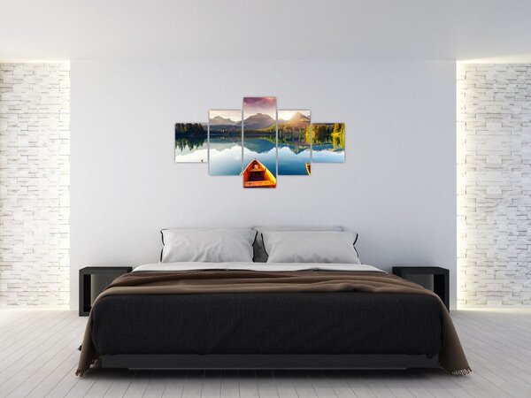 Obraz - Jezioro z łodziami (125x70 cm)