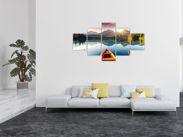 Obraz - Jezioro z łodziami (125x70 cm)