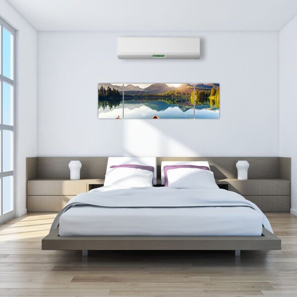 Obraz - Jezioro z łodziami (170x50 cm)