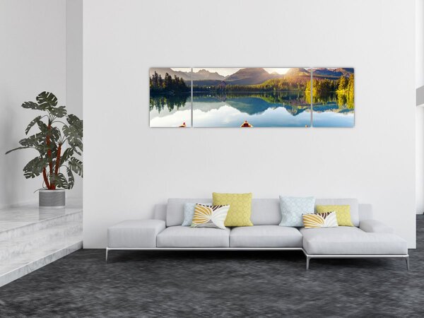 Obraz - Jezioro z łodziami (170x50 cm)