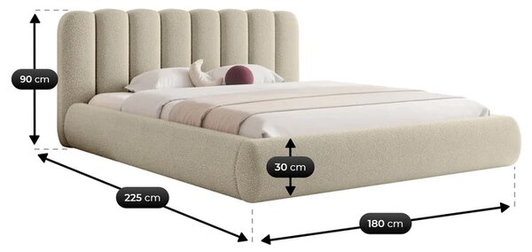 Łóżko Tapicerowane Slim 160x200 cm ARAVIO z Pojemnikiem Beżowe Boucle Japandi