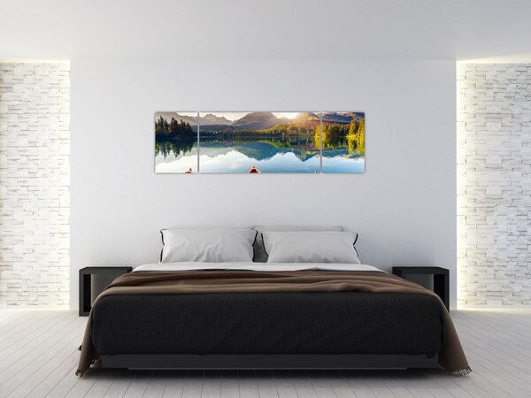 Obraz - Jezioro z łodziami (170x50 cm)
