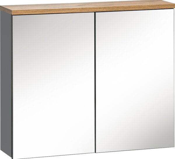 Szafka Łazienkowa Z Lustrem 80 Cm Wisząca Szara Dąb 2 Drzwi Nowoczesna