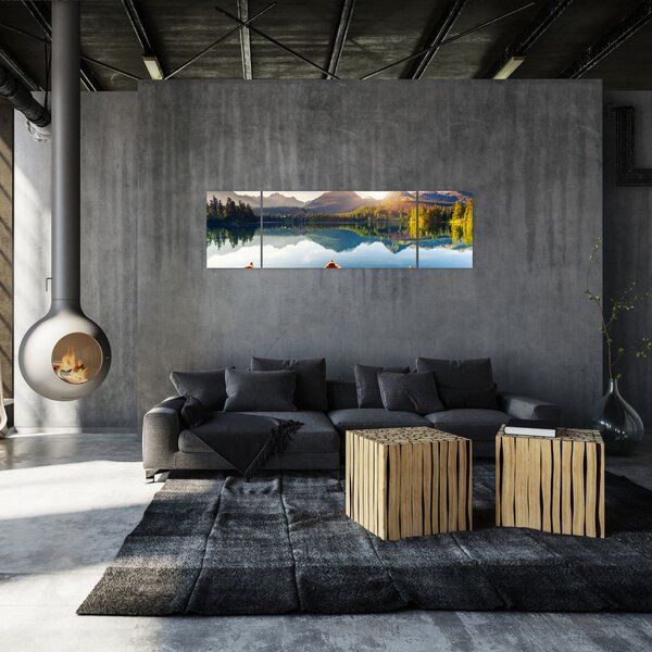 Obraz - Jezioro z łodziami (170x50 cm)