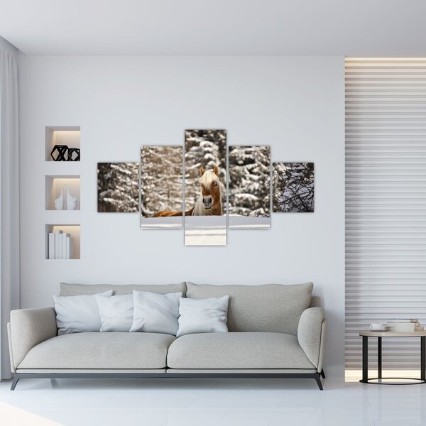 Obraz - Koń w zimowym krajobrazie (125x70 cm)