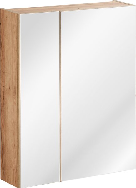 Szafka Łazienkowa Z Lustrem 60 Cm 2 Drzwi Dąb Złoty Wisząca
