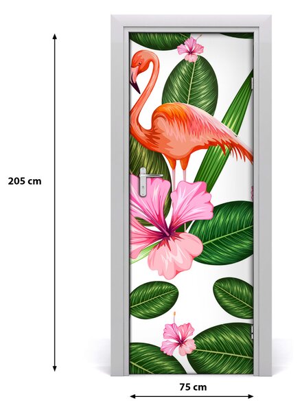 Naklejka samoprzylepna na drzwi Flamingi i kwiaty