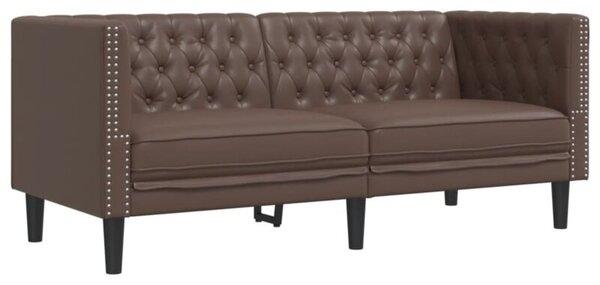 Sofa chesterfield, 2-os., brÄ zowa, tapicerowana sztucznÄ skÃ³rÄ