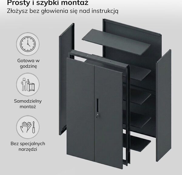 Szafa metalowa wielofunkcyjna Megan na cokole, antracyt