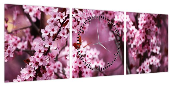 Obraz - Różowa sakura (z zegarem) (90x30 cm)