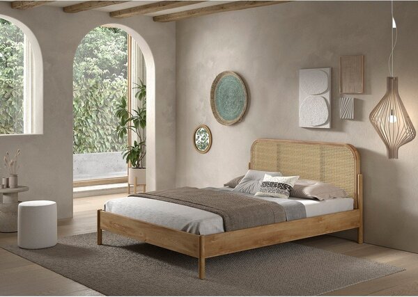 Łóżko dwuosobowe z litego drewna dębowego bez stelaża 160x200 cm w naturalnym kolorze Olive Rotan – Vipack