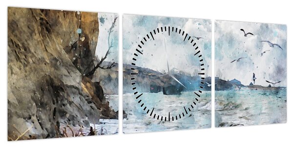 Obraz - Rafa, akwarela (z zegarem) (90x30 cm)