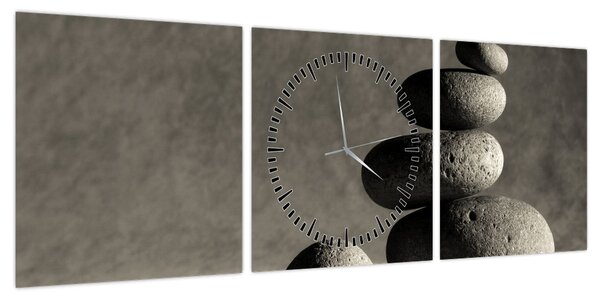 Obraz - Szare kamienie (z zegarem) (90x30 cm)