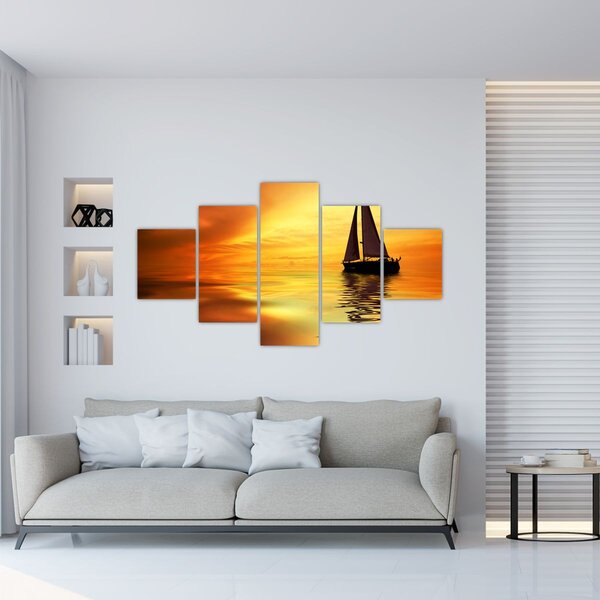 Obraz - Żaglówka o zachodzie słońca (125x70 cm)