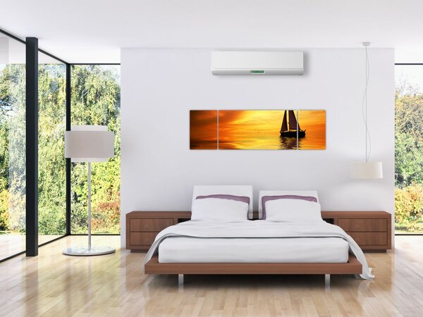 Obraz - Żaglówka o zachodzie słońca (170x50 cm)