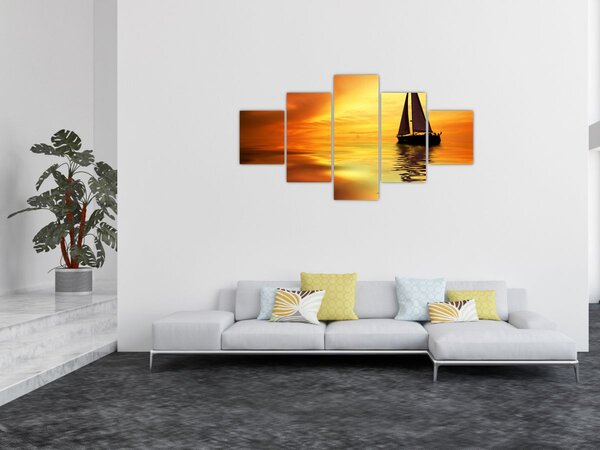 Obraz - Żaglówka o zachodzie słońca (125x70 cm)