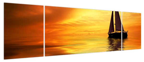 Obraz - Żaglówka o zachodzie słońca (170x50 cm)