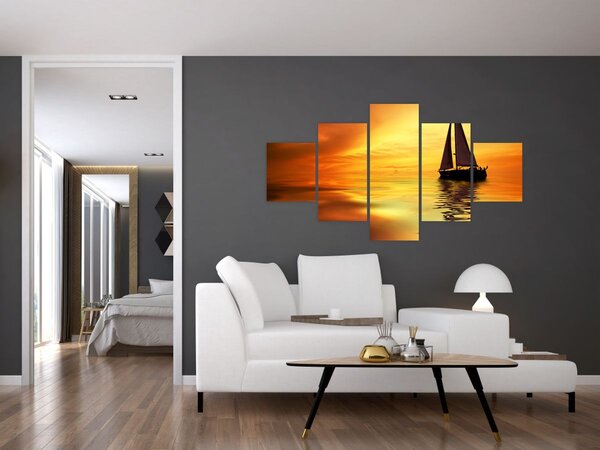 Obraz - Żaglówka o zachodzie słońca (125x70 cm)